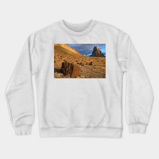 Shiprock The Basalt Core Of An Extinct Volcano Tuff Breccia Ejected Boulders In Foreground Crewneck Sweatshirt by AinisticGina